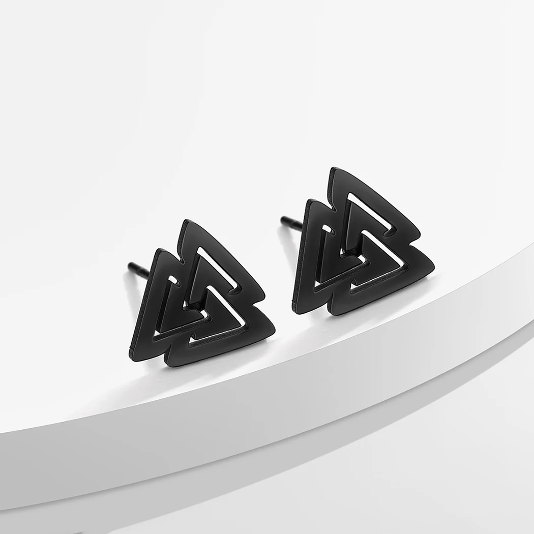 Kinitial Valknut Earrings Viking Stud Earrings Stainless Steel Odin's Triangle Earring Death Knot Viking Jewelry Norse Mythology