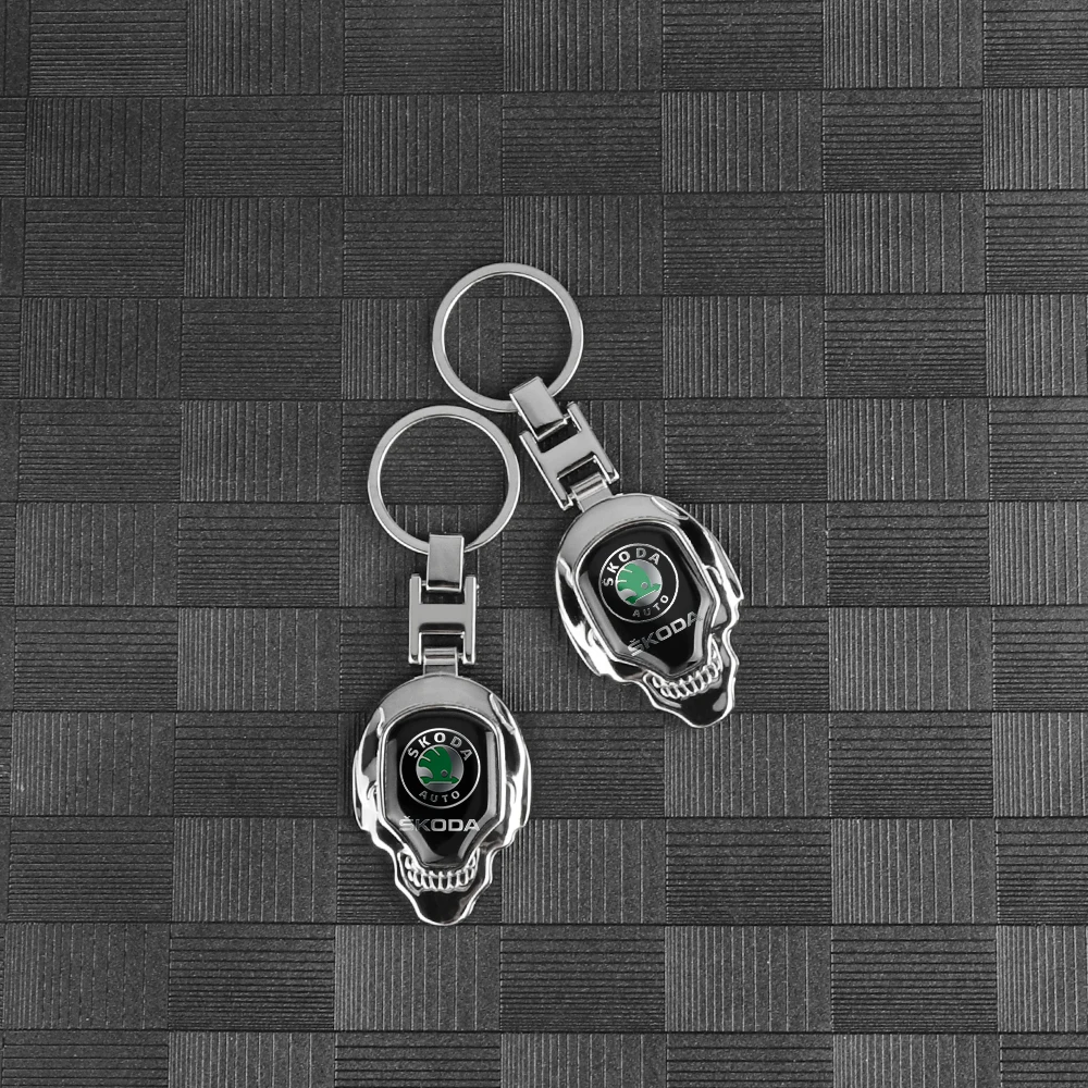 Metal Luxury Car Keychain Skull Key Rings Key Holder Auto Accessories For Skoda Octavia 2 3 a5 Rapid Superb Kodiaq Fabia Karoq