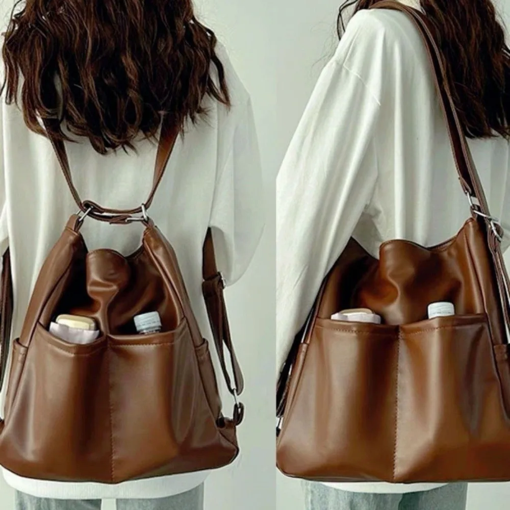 

Портативный рюкзак большой емкости в стиле ретро, модная однотонная дорожная сумка на плечо, простая сумка через плечо для улицы