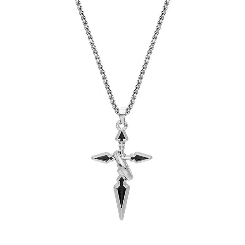 

Unisex Titanium Steel Cross Pendant Necklace Long Chain Gothic Punk Sweater Necklace for Women Men