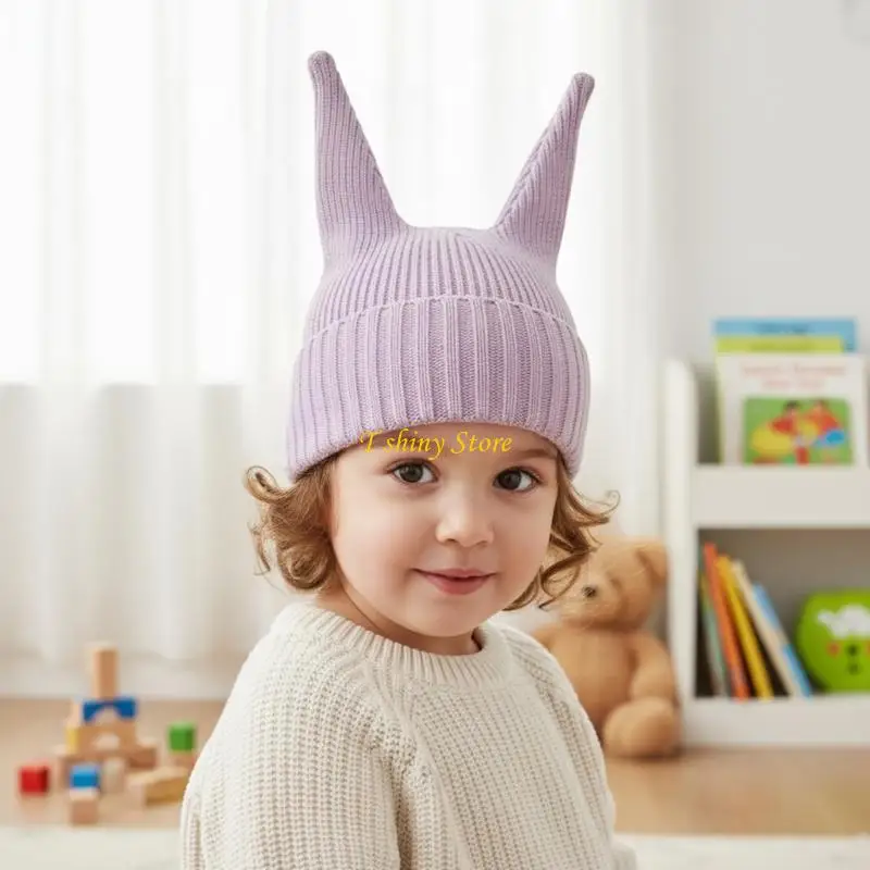 N58F Childrens Warm Acrylic Hat Elastic Ear Protecting Winter Hat For Boys Girls Age 3-10 Cold Weather Accessory