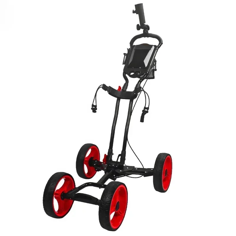 4 Wheel Folding Golf Push Cart Plus-Stainless Steel Construction, Adjustable Handle, Scoreboard, and Reliable Brake System