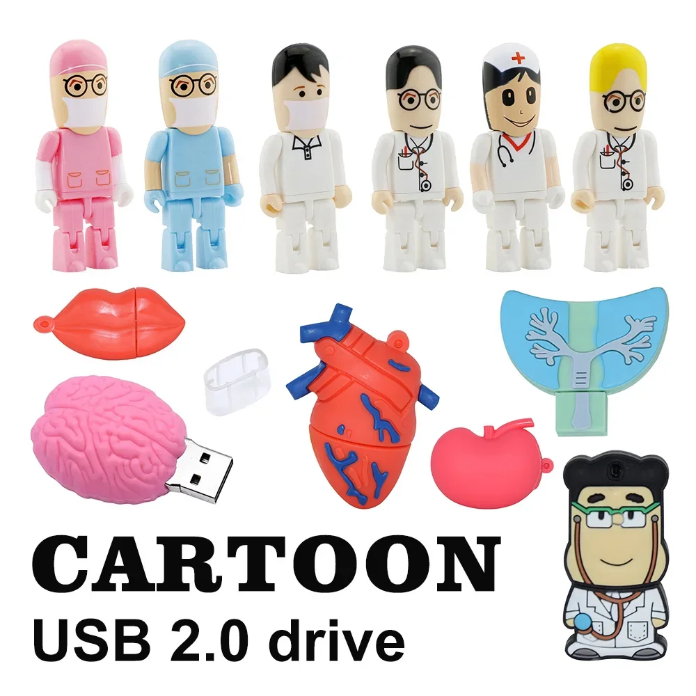 Cartoon Doctor USB Flash Drive 128G Nurse Tooth Cel USB 2.0 Pendrive 32GB 64GB USB Memory Stick Pen Drive  Memoria Disk