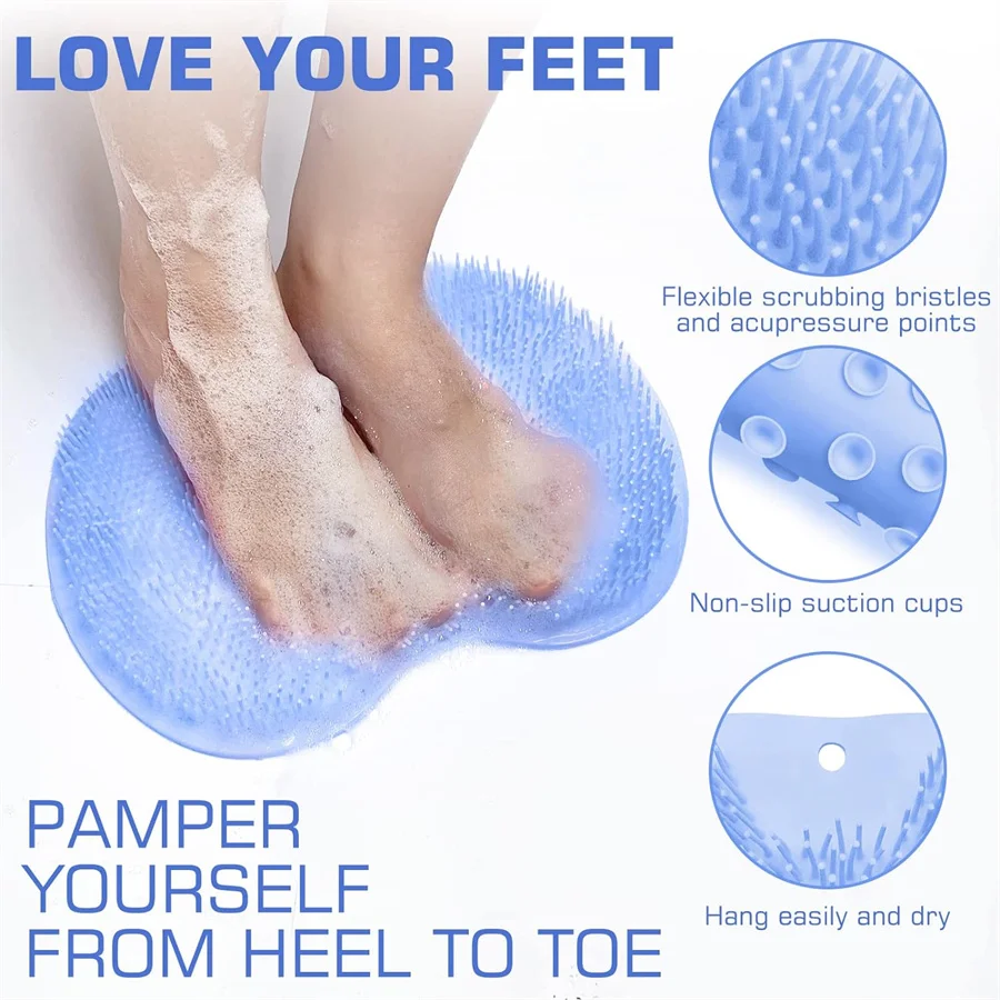 Shower Foot Scrubber Mat Back Washer Exfoliating Bath Wash Pad Wall Mounted Slip Suction Cups for Use in Cleaner Men and Women