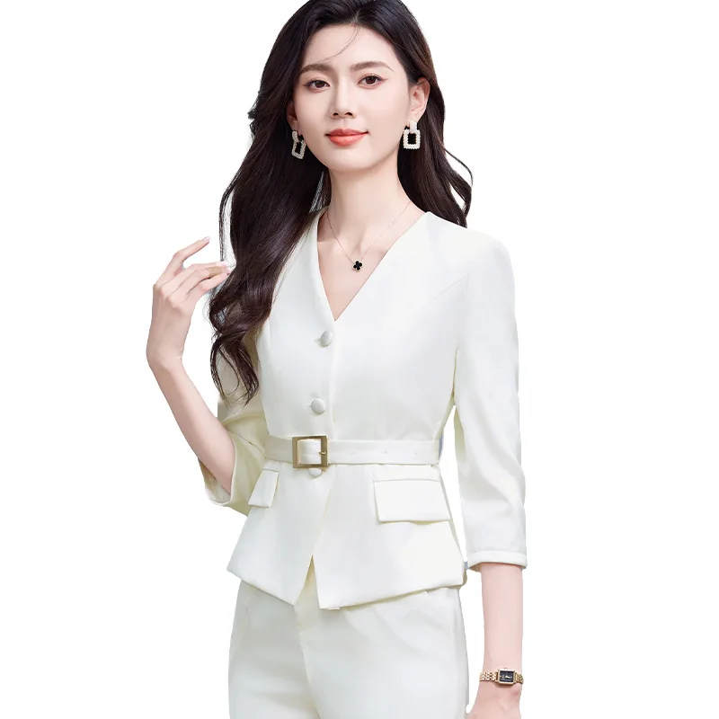 Spring Summer New Professional Suit for Beauty Salon Hotel Restaurant Front Desk Workwear High-end Elegant Set Workwear for Wome