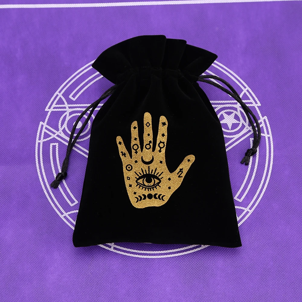 1 stücke Schwarz Samt Tarot Lagerung Tasche Mini Kordelzug Paket Hexe Wahrsagerei Kristall Tasche Tasche Würfel Halter Brettspiel Gold – Detail 17