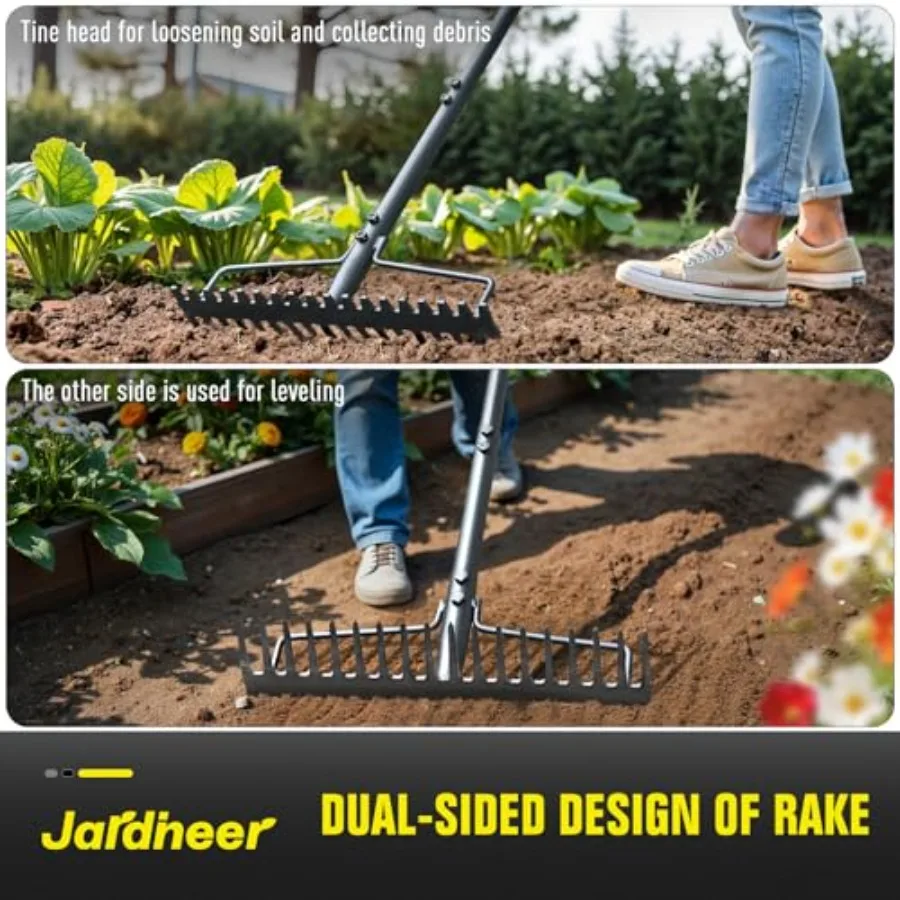 Bow Rake Heavy Duty, Long Handle Metal Rakes for Gravel, Rocks, Lawns Leaves, Soil Leveling, Landscaping, Garden Rake with 18 S