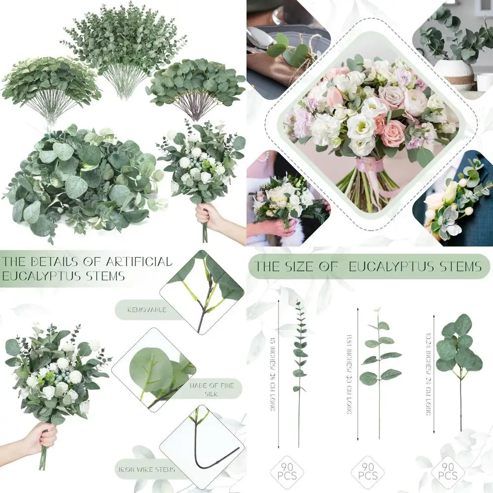 

3 вида, 270 искусственных стеблей эвкалипта, декоративные ветки Silver Dollar для цветочных композиций и свадебного декора