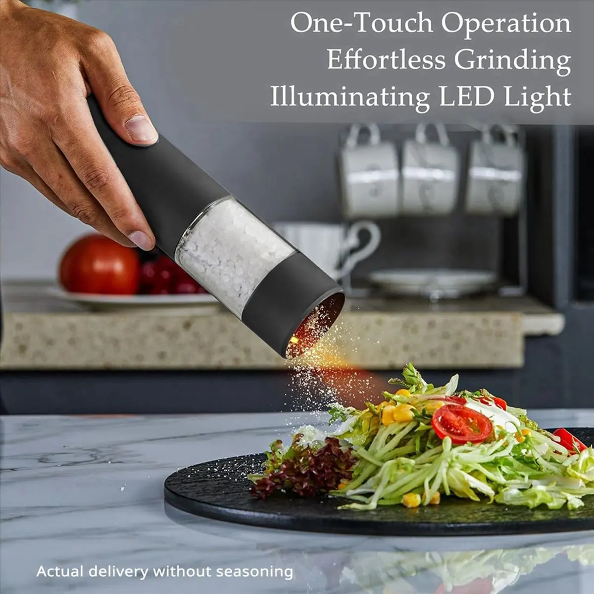 N14R Top 2 Packs Electric Salt and Pepper Grinder Set, USB Rechargeable, Automatic Salt and Pepper Mill Grinder Adjustable