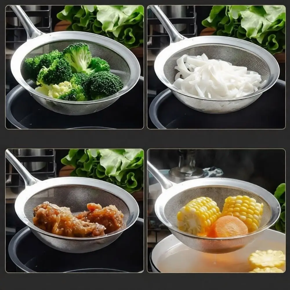 Stainless Steel Deep Strainer Wide Rim Colander Mesh Filter Spoon Oil Skimmer Kitchen Sieve Tools For Cooking Filtering