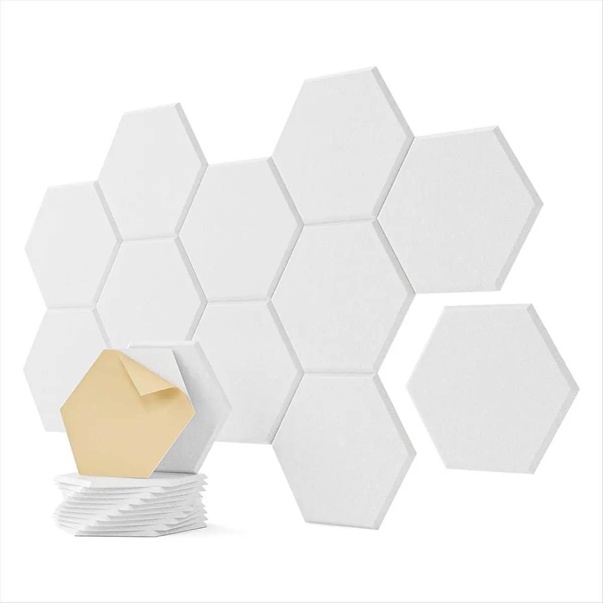 ABPF 12 Pack Acoustic Panels Sound,12 X 10 X 0.4 Inch Hexagon Self Adhesive Sound Proof Panels,for Bedroom,Home,Studio White