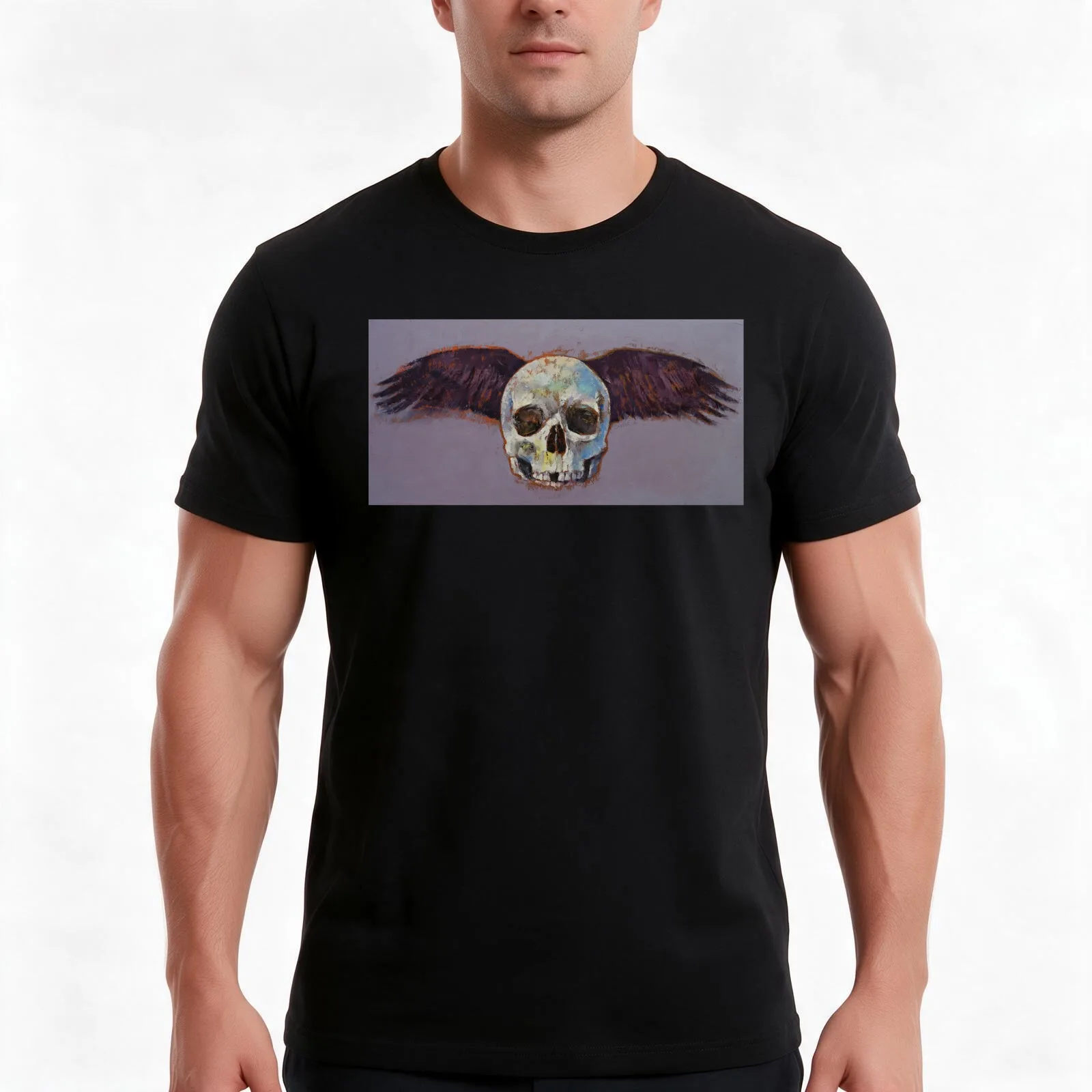 Raven Skull T-Shirt, Summer Casual Cotton Tee, Oversized Streetwear Tops, Vintage Graphic Print, Loose Fit Short Sleeve