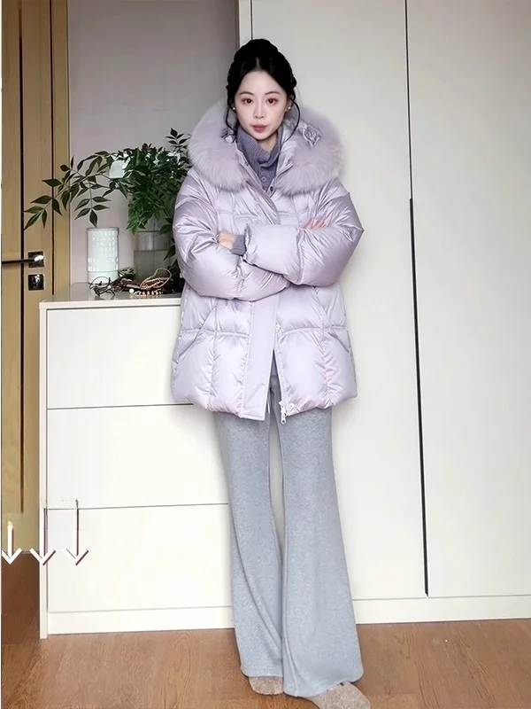 

Warm Fce Women's Cotton Jaet Winter New Sle Thiened Warmth Hooded Mid-Length Coat Korean Sle Loose Fit Long Sve