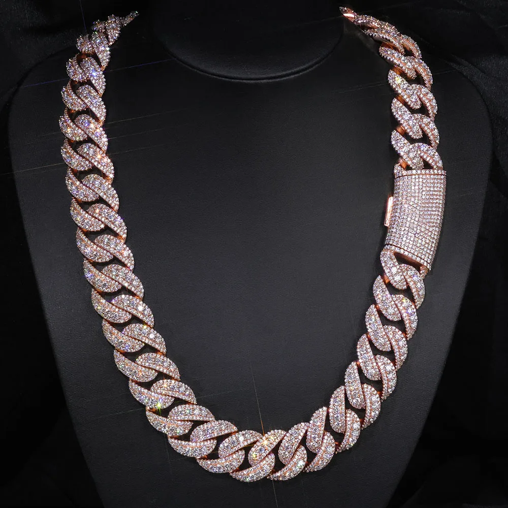 Trendy Big Size Heavy 22MM Width Miami Cuban Link Chain Hip Hop Iced Out Rose Gold Necklace for Men Women