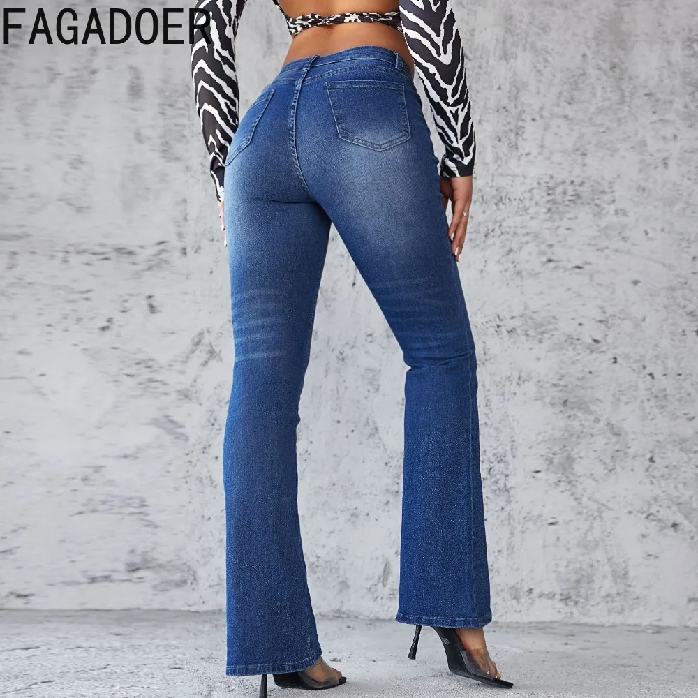 FAGADOER 2024 New Jeans Women Vintage Street Water Wash Denim Bell Bottoms High Waist Cargo Casual Pants Women's Wide Leg Pants