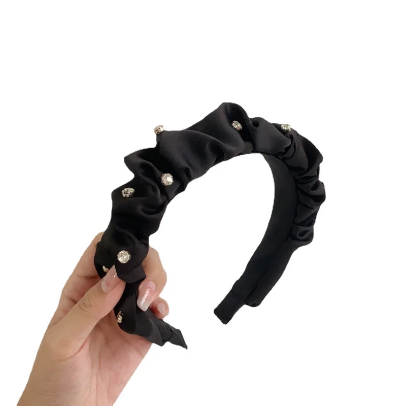 star Same Style Pleated Headband Female Autumn and Winter Internet Hot New High Skull Top Black hairhoop Headdress Female