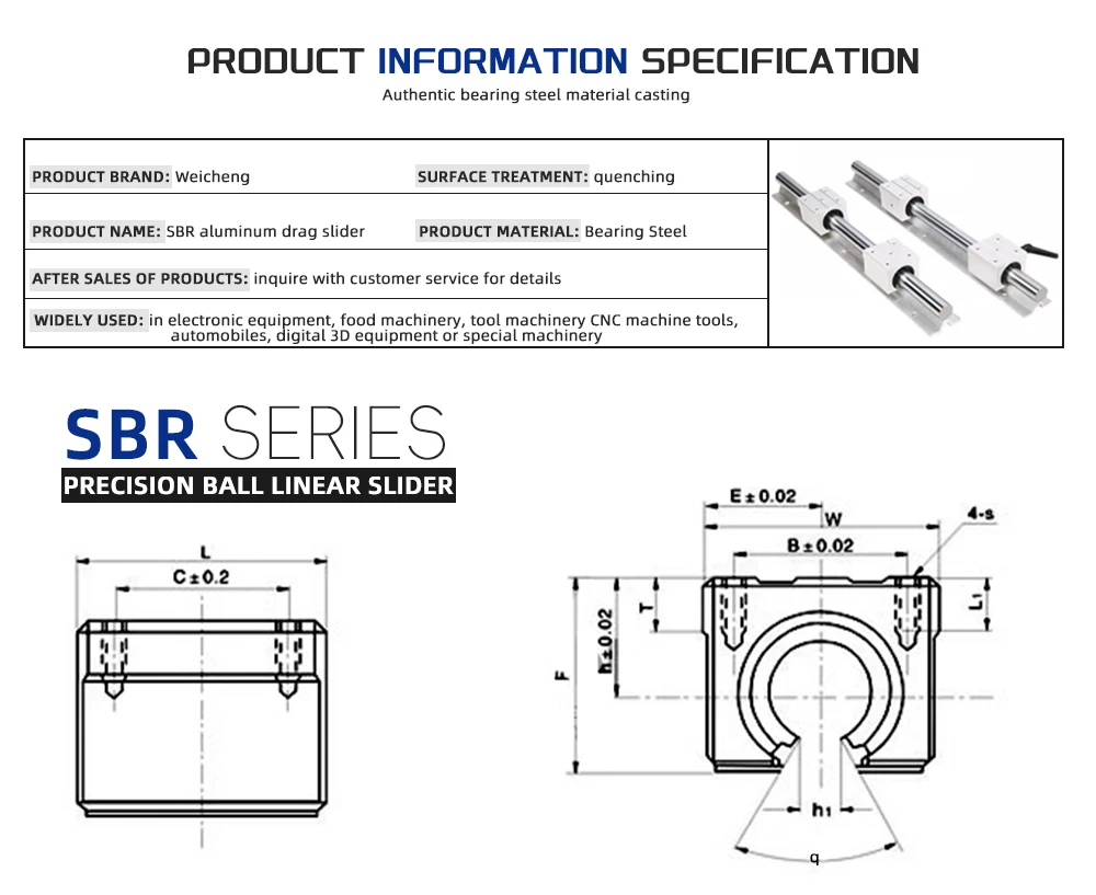 Linearschienensatz SBR30 200 300 400 500 600 800 1000 1100mm 2 Stück Linearführung + 4 Stück Gleitschlitten SBR30UU SBR30LUU für CNC-Teile – Detail 8