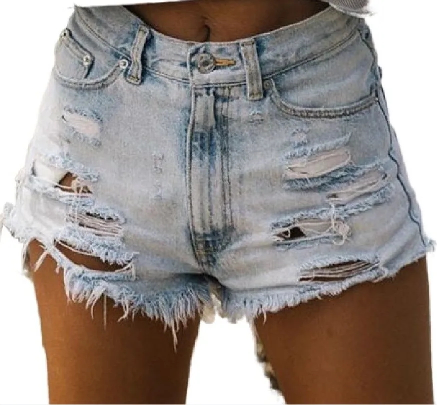 Jeans Women's Split Denim Shorts Summer Beach Wild Fashion Sexy Mid Waist Perforated Elastic Slim Fit Casual Shorts Jeans Jeans