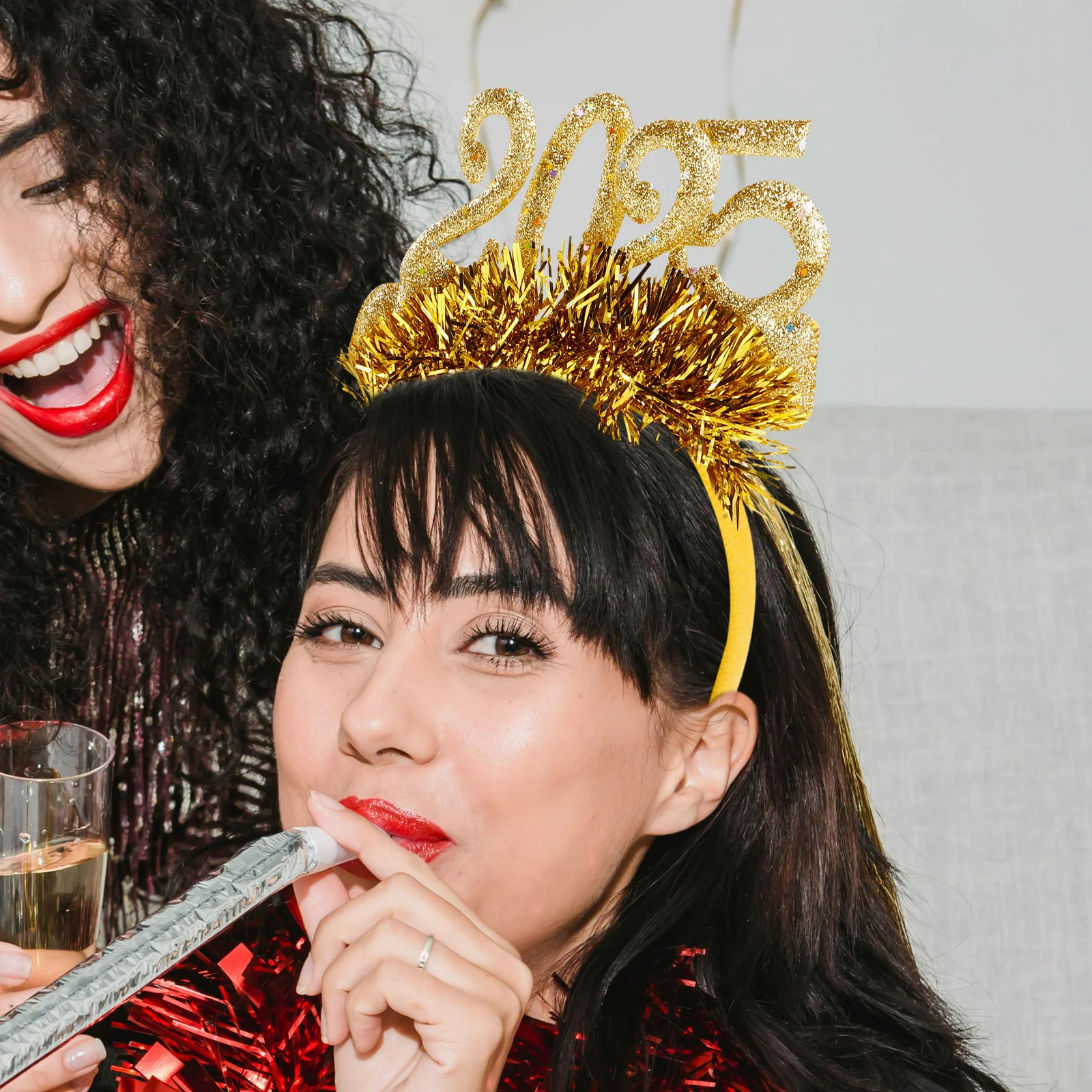 

Fabric New Year Party Headband 2025 Gold Foil Glitter Holiday Hair Hoop Head Boppers Christmas New Years Eve Party Supplies