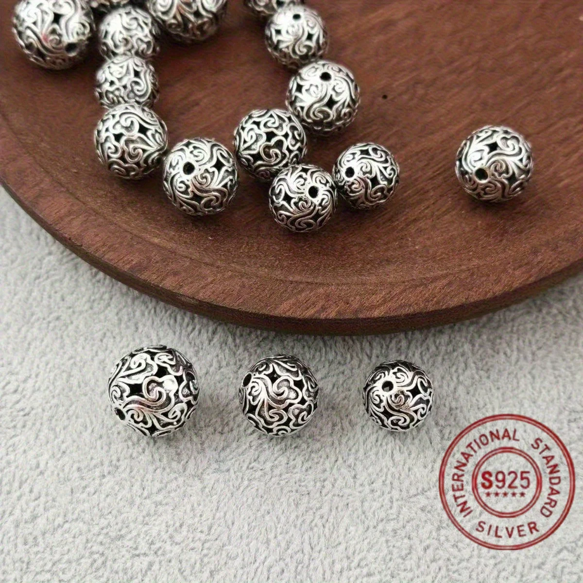 925 silver antique Tibetan silver hollow ball loose beads 11/13/15 mm bracelet earrings beads DIY jewelry accessories