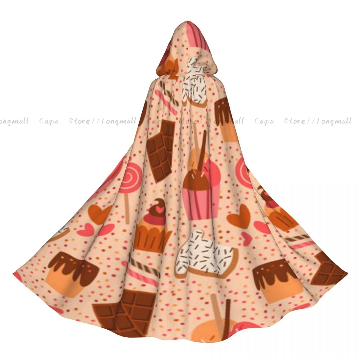 

Adult Halloween Cute Sweet Food Pattern Cloak Cape Hooded Medieval Costume Full Length Dress Coat