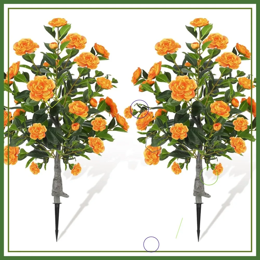 

2 Pack 3ft Artificial Camellia Plants, UV Resistant Fake Flowers for Indoor Outdoor Decor, Orange