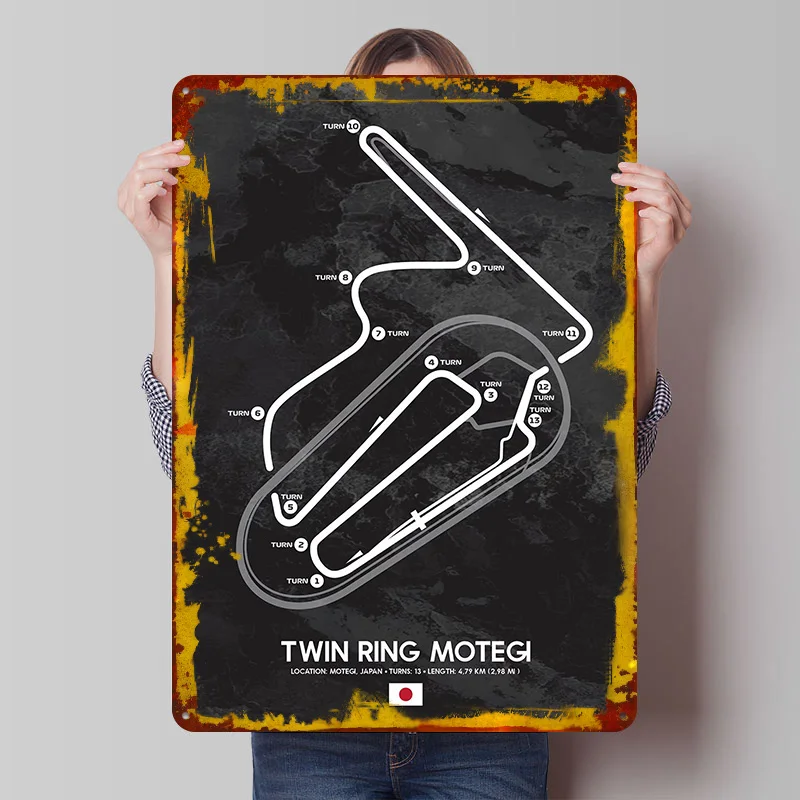 Twin Ring Motegi - Póster Metálico Personalizado, Arte de Pared Retro Vintage, Letreros de Hojalata para Decoración de Cuartos de Hombre, Decoración del Hogar, Cafeterías y Bares