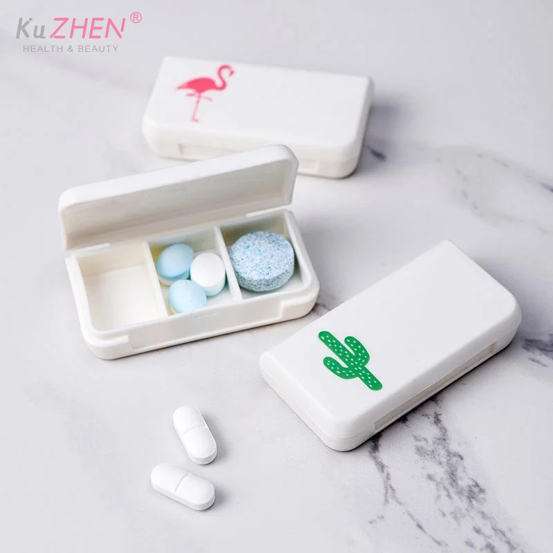 Portable Pill Box With 3 Compartments Cute Pattern Sealed Lid Perfect For Travel Outdoor Daily Medicine Use