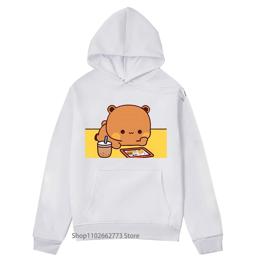 Kawaii Cute Dudu Is Contemplating Bubu Picture Sweatshirts Panda Bear Graphic Hoodies Winter Clothes Women Streetwear Men Korean