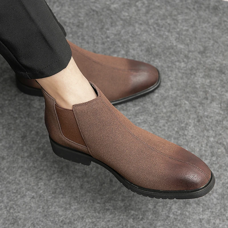 

Мужские высокие ботинки челси в стиле ретро, осенние кожаные ботинки в британском стиле, роскошные деловые повседневные модельные ботильоны, мужская обувь