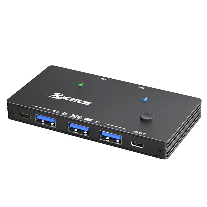 KCEVE USB 3.0 Switch 10Gbps 2 Input 4 Output USB C Switch For Devices Share Printer, Scanner, Mouse, Keyboard