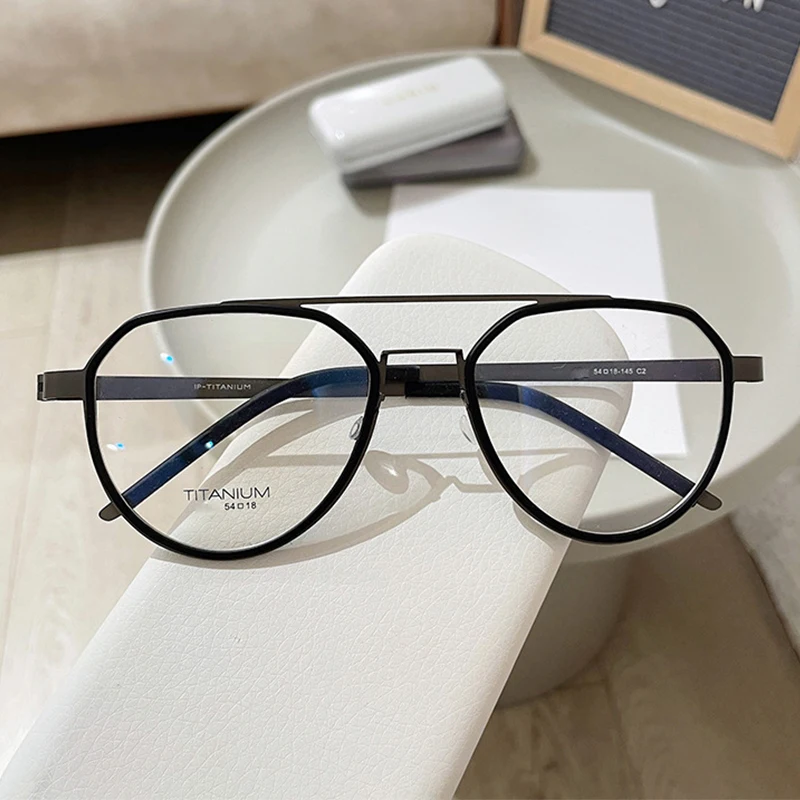 

Denmark Brand Reproduction Classic Pilot Double Beam Glasses Screwless Design Pure Titanium Eyeglasses Large Men Business Frame