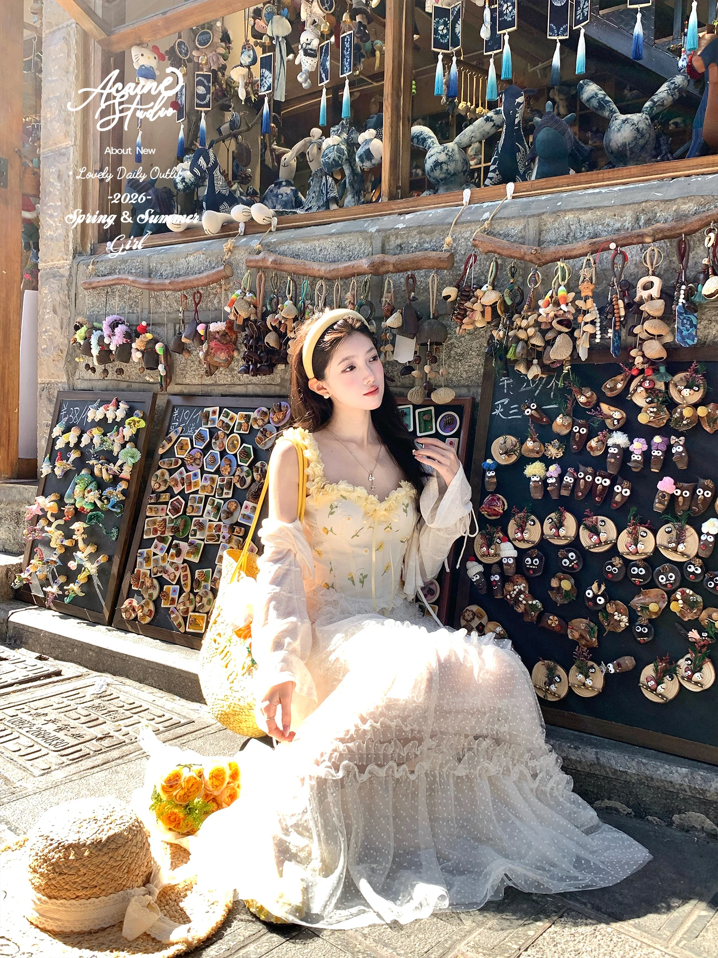

Acaine High Waist Cake Skirt Women's Spring Vintage Loose Slimming Half-length Net Gingham Print Spring Summer Fashion