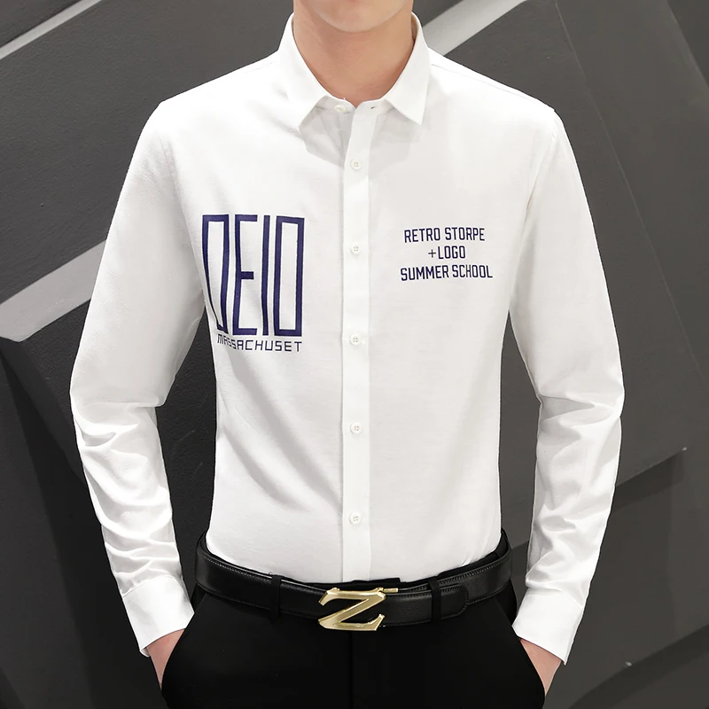 

Мужская рубашка Slim Fit с длинным рукавом, весна-осень, новая модель, тонкая, из смесового хлопка и полиэстера, модная, в корейском стиле, для делового и повседневного образа.