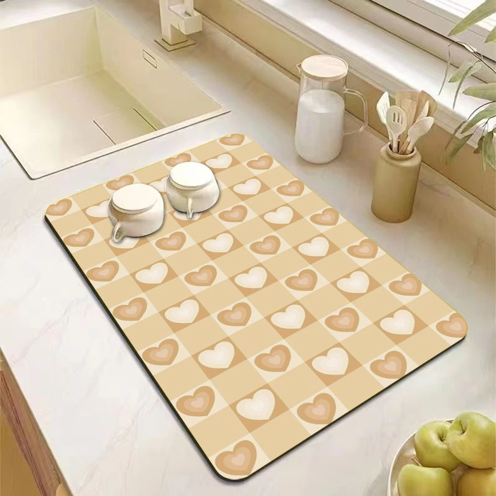 Dark Light Pink Checker Four Point Star Kitchen Drying Mat Absorbent Non Slip Counter Drain Pad  Kawaii Kitchen