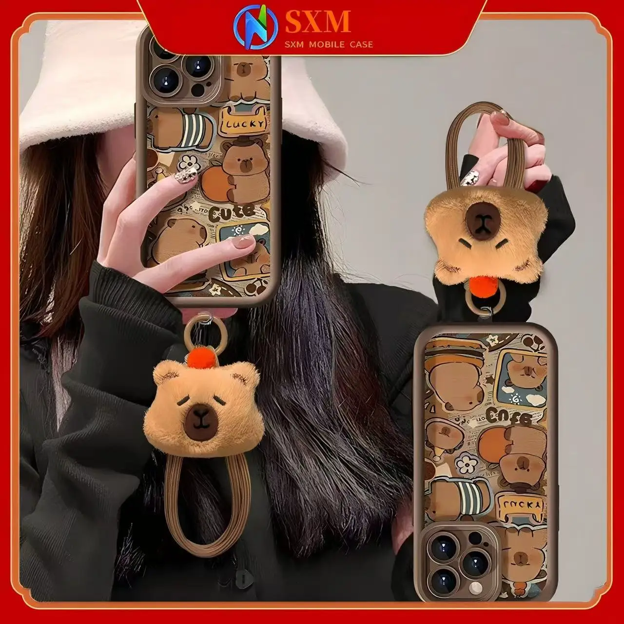 

Suitable for Apple cute Capibala lanyard all-inclusive soft silicone phone case