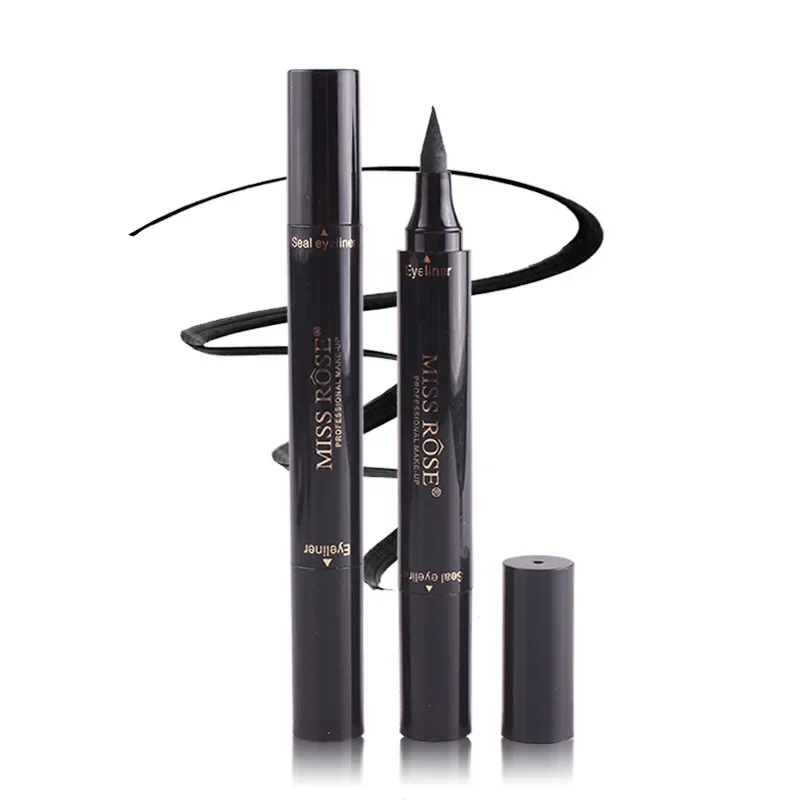 MISS ROSE 24-Hour Black Stamp Eyeliner Pen Long-Wearing Make-up Not-Blooming Smudge-proof Eye Liner Pencil Highly Tint Cosmetics