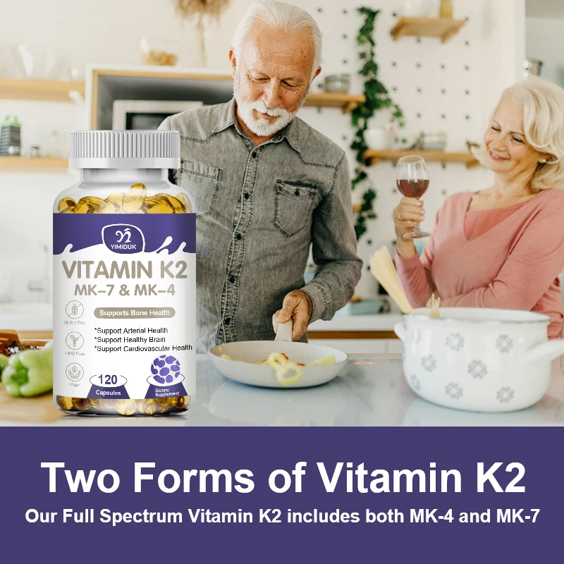 Vitamina K2 (MK7 y MK4) con suplemento D3, soporte para huesos fuertes y cerebro saludable, salud Cardiovascular