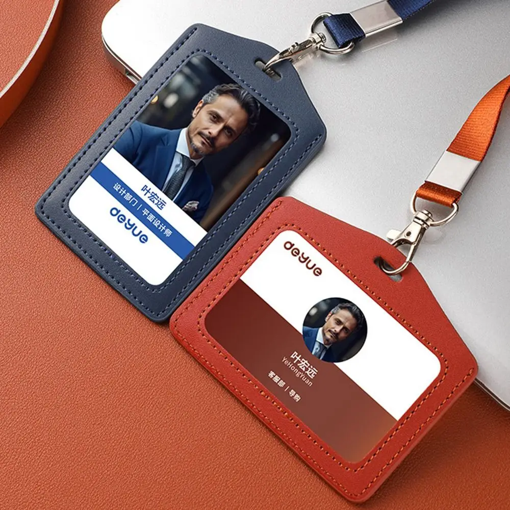 Porta carte di lavoro in vera pelle di alta qualità con cordino al collo Porta carte d'identità in tinta unita Porta badge aziendale
