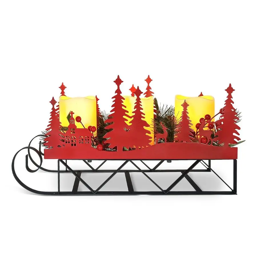 

Центральные украшения для стола в виде саней с мерцающими светодиодными свечами, рождественский силуэт саней, канделябр для столовой, стола