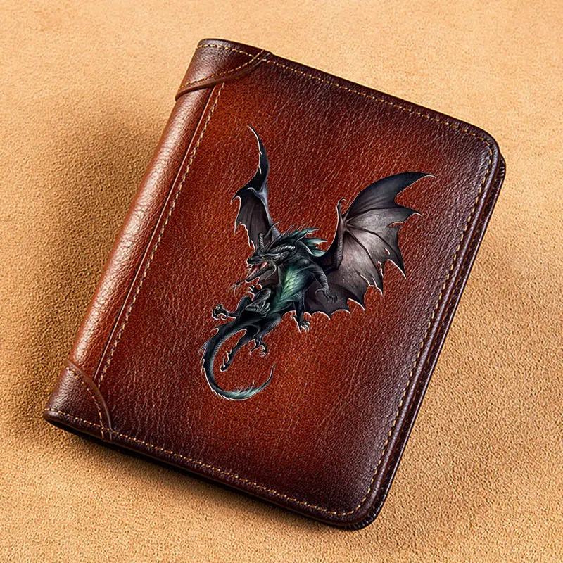 High Quality Genuine Leather Wallet Cool Flying Dragon Design Printing Standard Purse BK349