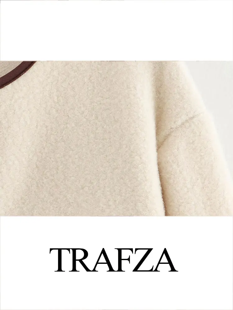 TRAFZA 2025 Women's Spring Fashion Striped Lace-Bretted Thin Vintage Round Neck Long Sleeve Women's Street Casual Jacket Y2K