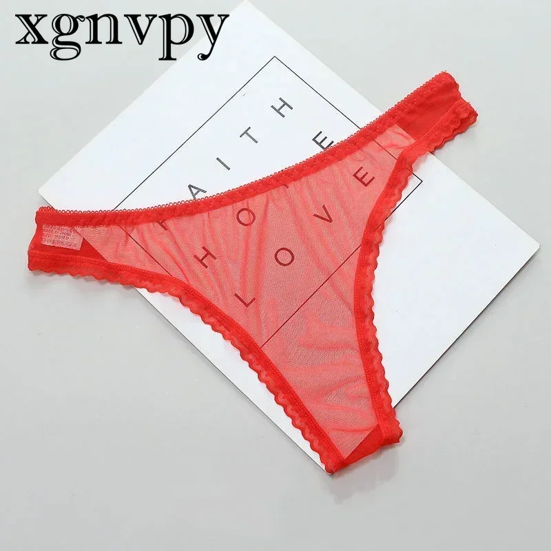 xgnvpy Sexy Transparent Thong Panties Women\'s Lace See Through Crotch Mesh Low-rise Underwear Seamless Briefs Sheer Lingerie