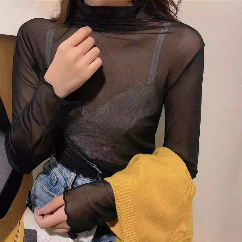 

Женская сетчатая кружевная многослойная базовая рубашка с длинным рукавом, тонкая, с цветочным принтом, в повседневном стиле, длинный халат