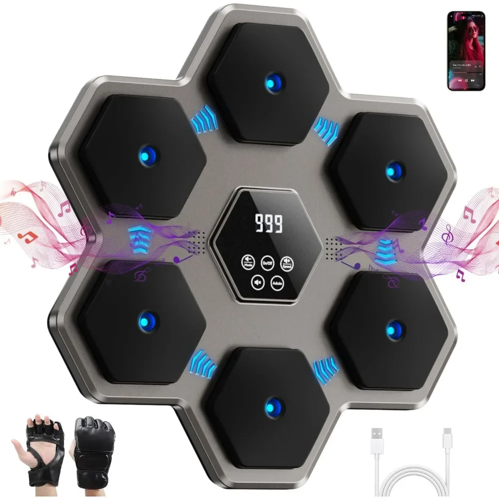 Music Boxing Machine with Gloves,Boxing Machine Wall Mounted Music with Mute Button,Smart Bluetooth Electronic Wall Punching Pad