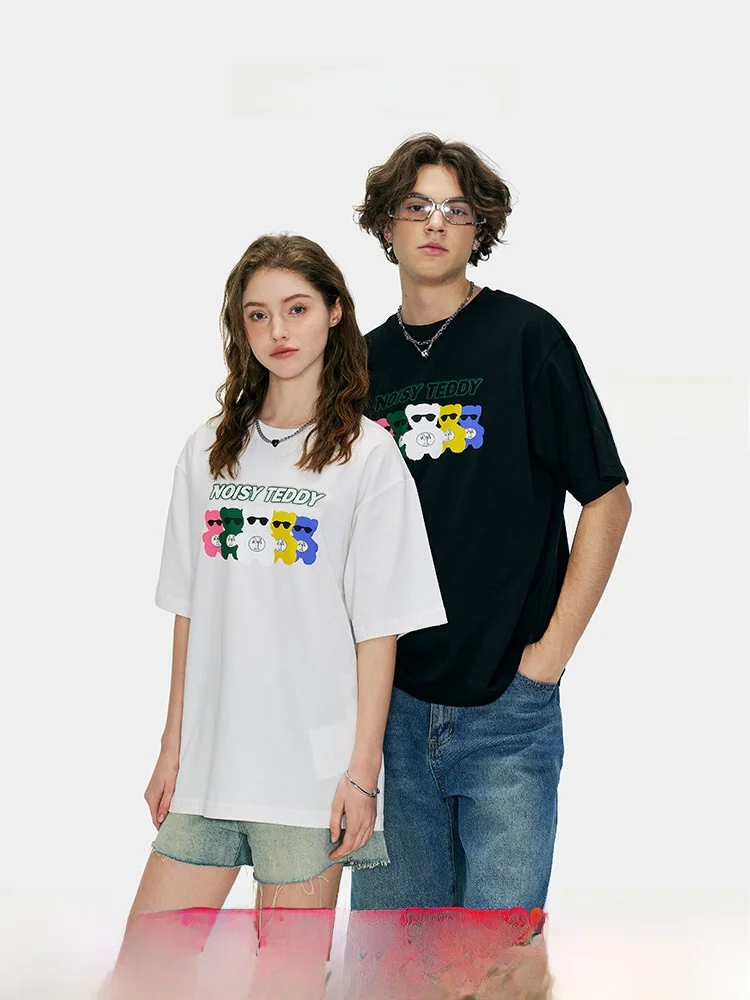 

Noisy Teddy ex round Ne ort Sve T-irt Cartoon Print Summer New Sle Casual Comfortable Cotton Top for Young Adults