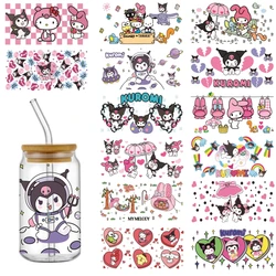 Miniso Cartoon Vriend Kuromi En Melodie Patroon Uv Dtf Sticker Waterdichte Transfers Stickers Voor 16Oz Glazen Beker Wrap Stickers