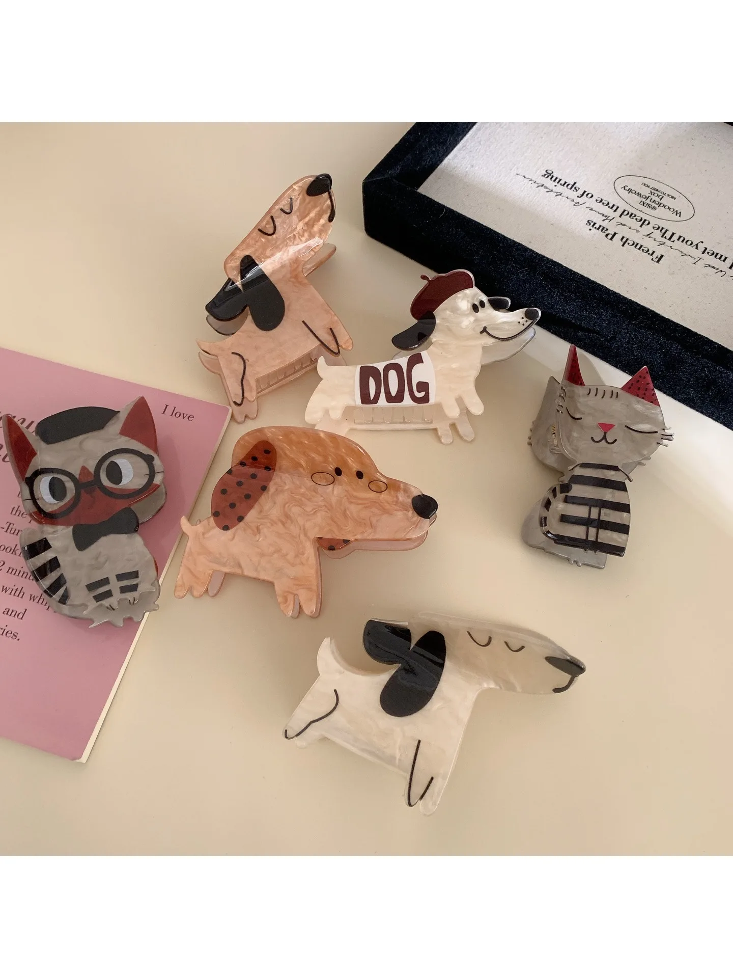 1 pièces mignon dessin animé chiot chaton acétate épingle à cheveux dame arrière de la tête épingle à cheveux saisir requin pince coiffure