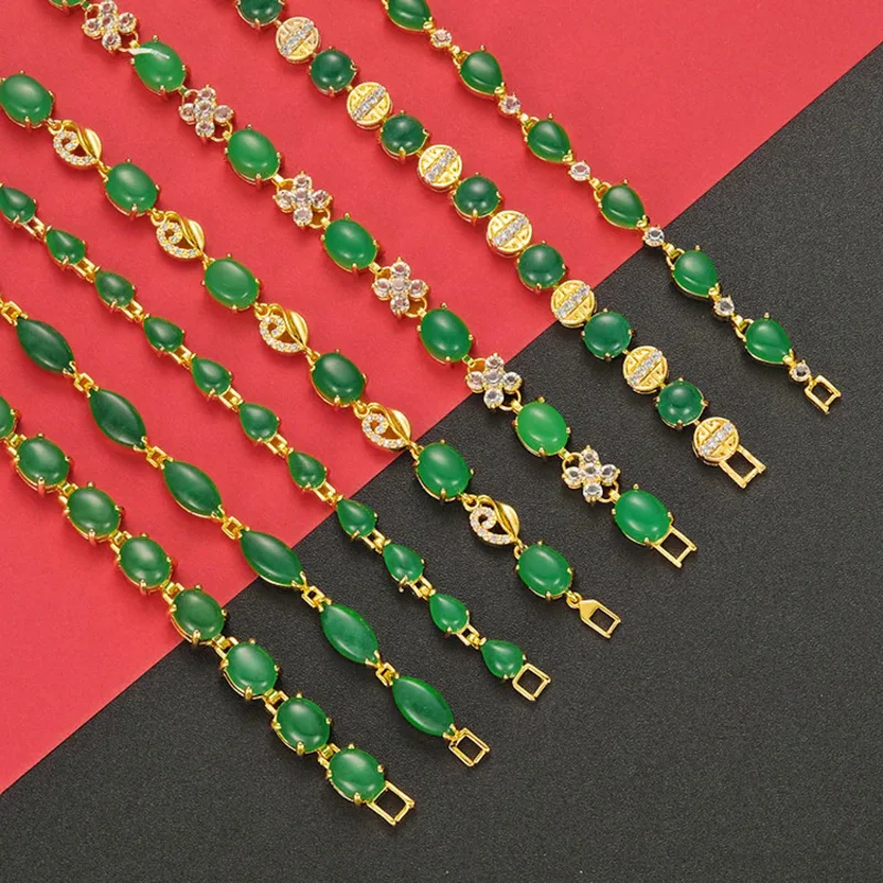 New Korean style optimization gold brazelet fashion inlaid with green crystal jewelry Vietnam and gold does not fade jewelry