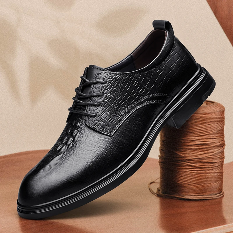 

Luxury Crocodile Pattern Genuine Leather Shoes Handmade Men's Vintage Casual Leather Shoes Custom Pointed Toe Oxford Dress Shoe